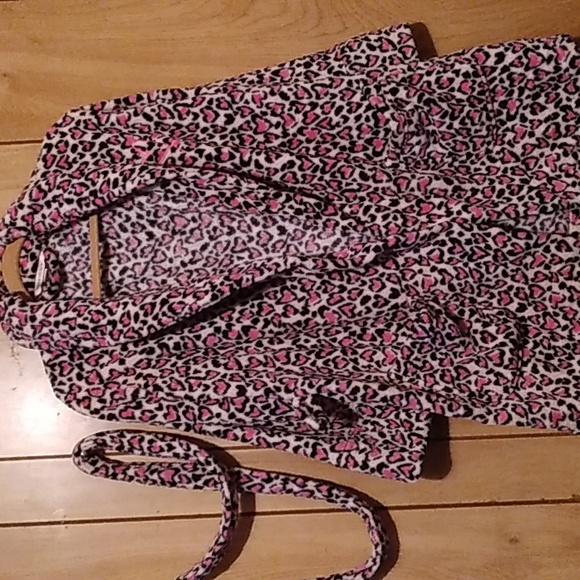 Victoria Secret PINK heart fleece robe with belt #pockets - Picture 6 of 8